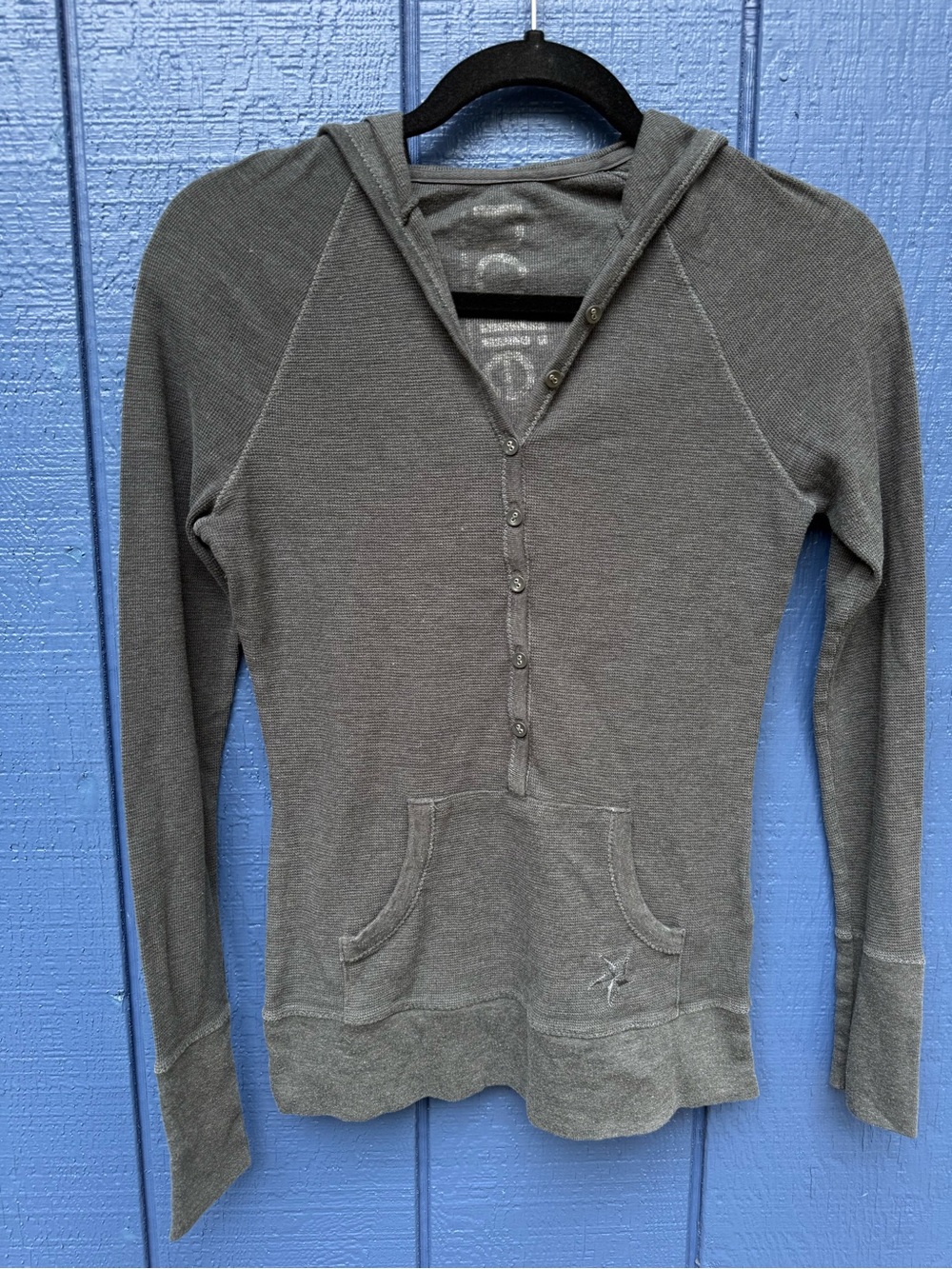 Women’s Gray Henley Hooded Top